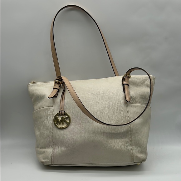 MICHAEL Michael Kors Cream Genuine Leather Tote Satchel Worn, Still Functional - Picture 1 of 17